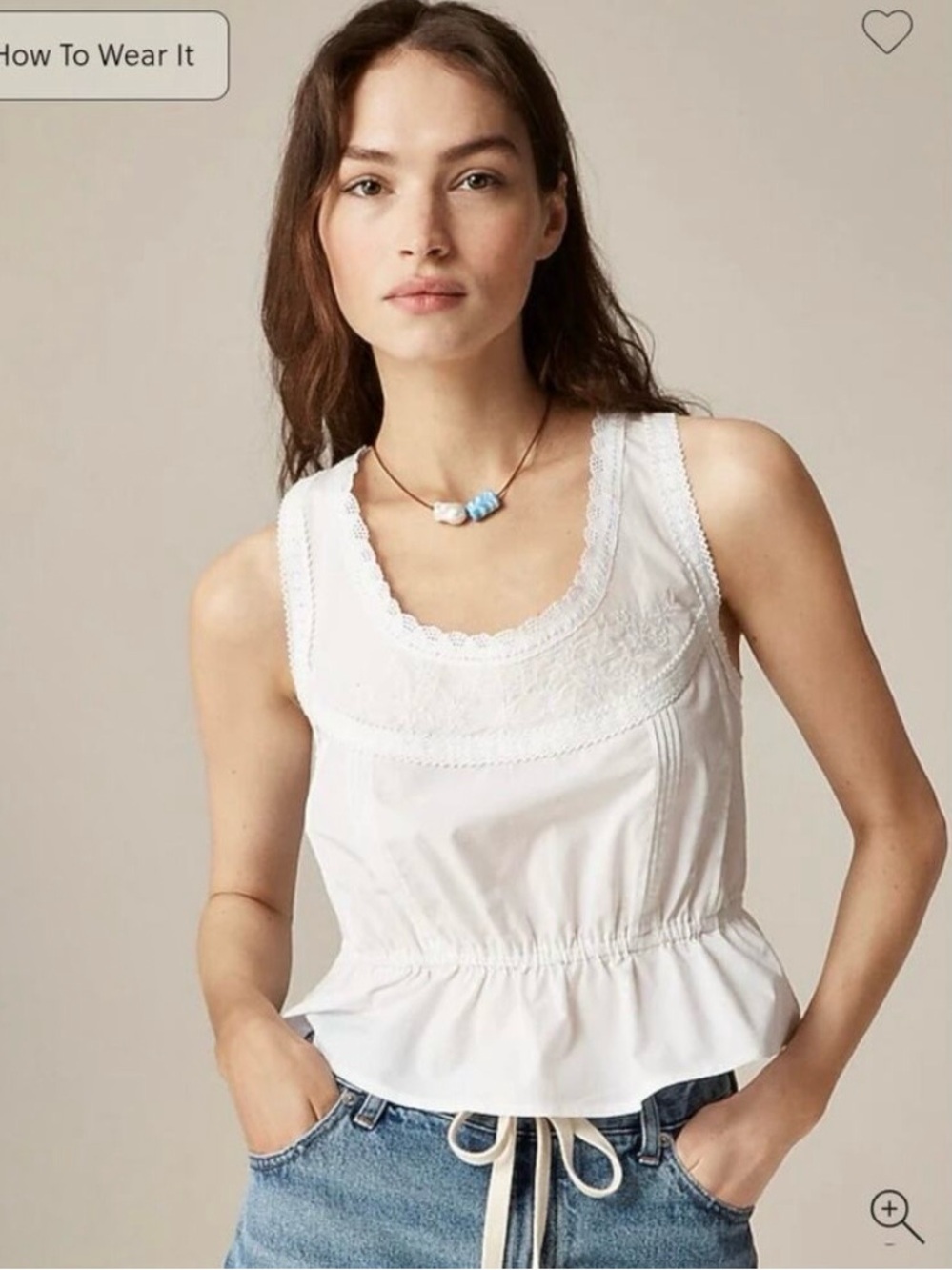 J.Crew Flutter-Hem Tank Cotton Poplin White Size S NWT Embroidered Lace